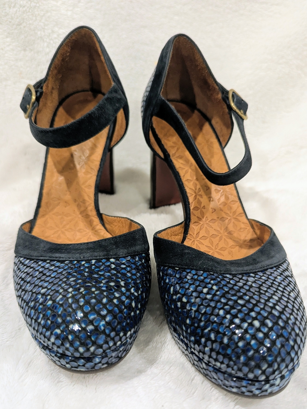 Chie Mihara Navy Blue Snake-Print Mary Jane Heels 🔥Fall Staple For Your Close!